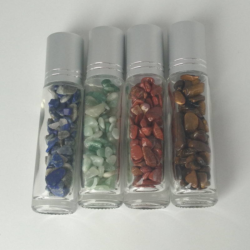 Gradient Gemstone Crystal Ball Essential Oil Glass Roller Bottles 10ml bamboo/metal lid 2020 for skin care for girls