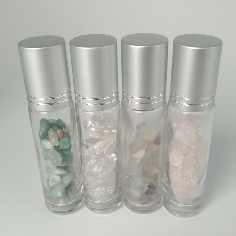 Gradient Gemstone Crystal Ball Essential Oil Glass Roller Bottles 10ml bamboo/metal lid 2020 for skin care for girls