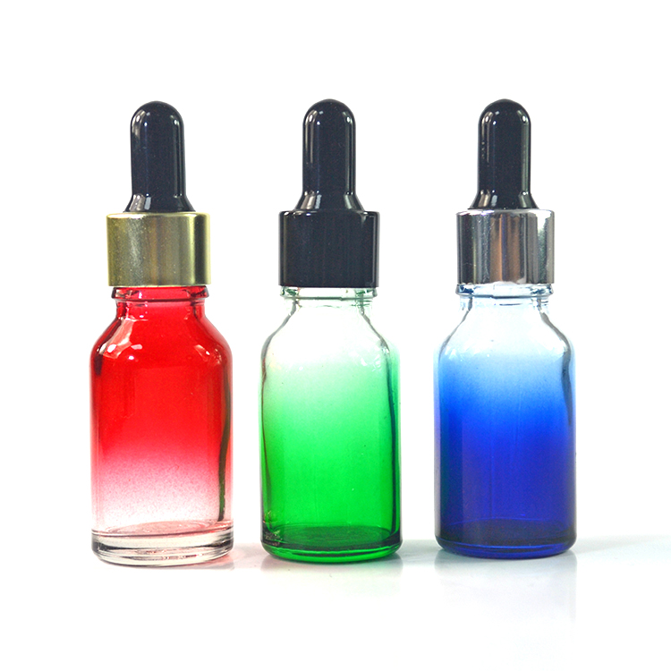 Gradient color green red blue 10ml 20ml 30ml glass dropper bottle with childproof cap