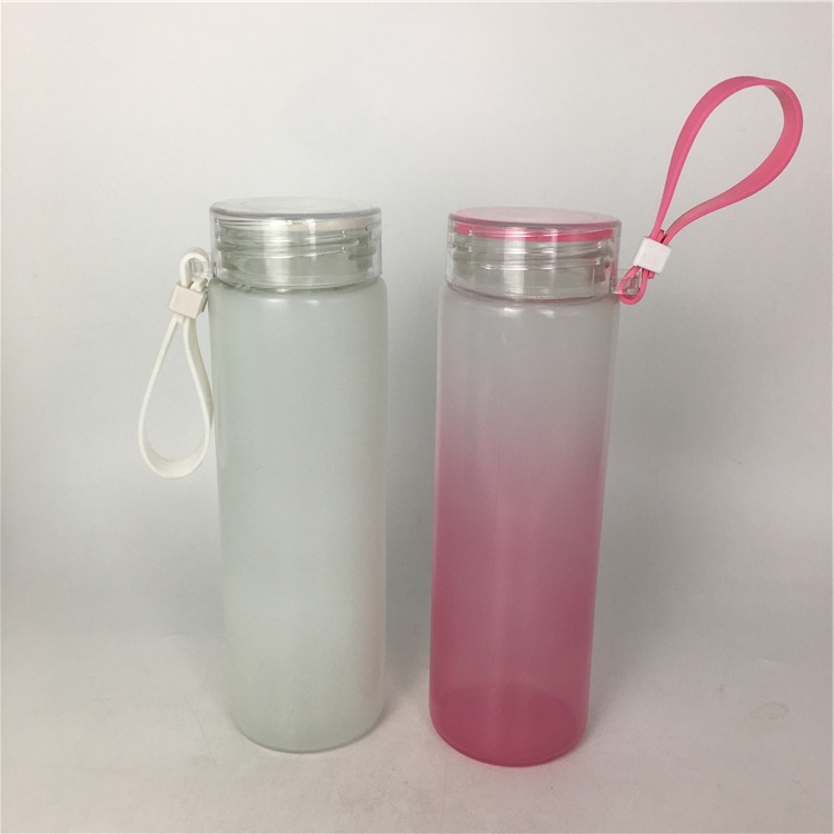 Gradient colorful alkaline water bottle glass drinking milk tea bottle with custom logo 420ml