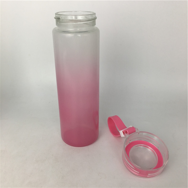 Gradient colorful alkaline water bottle glass drinking milk tea bottle with custom logo 420ml