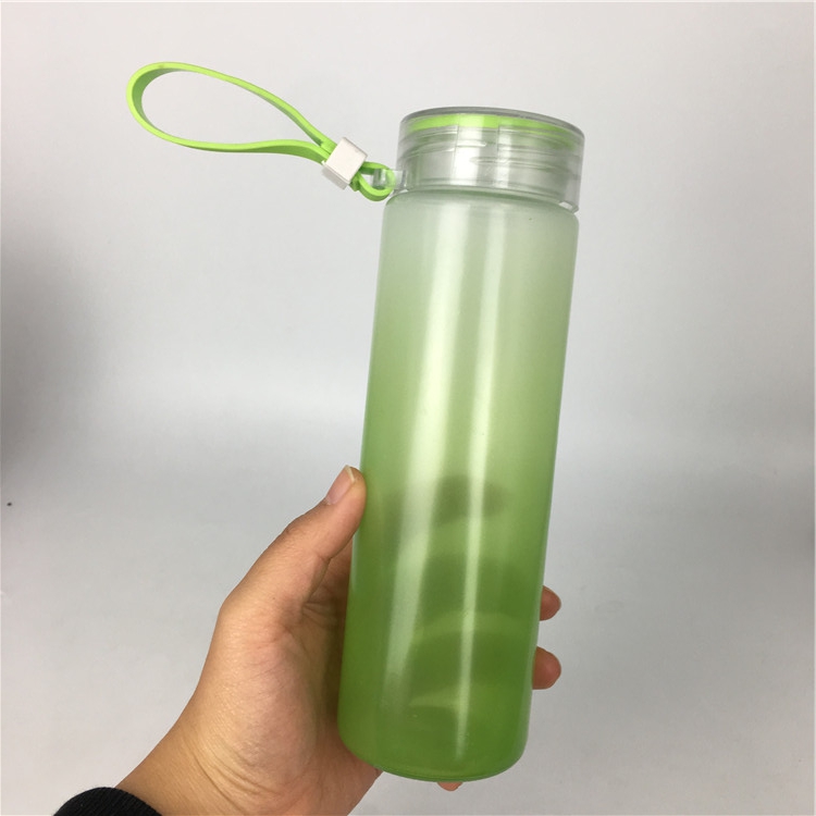 Gradient colorful alkaline water bottle glass drinking milk tea bottle with custom logo 420ml
