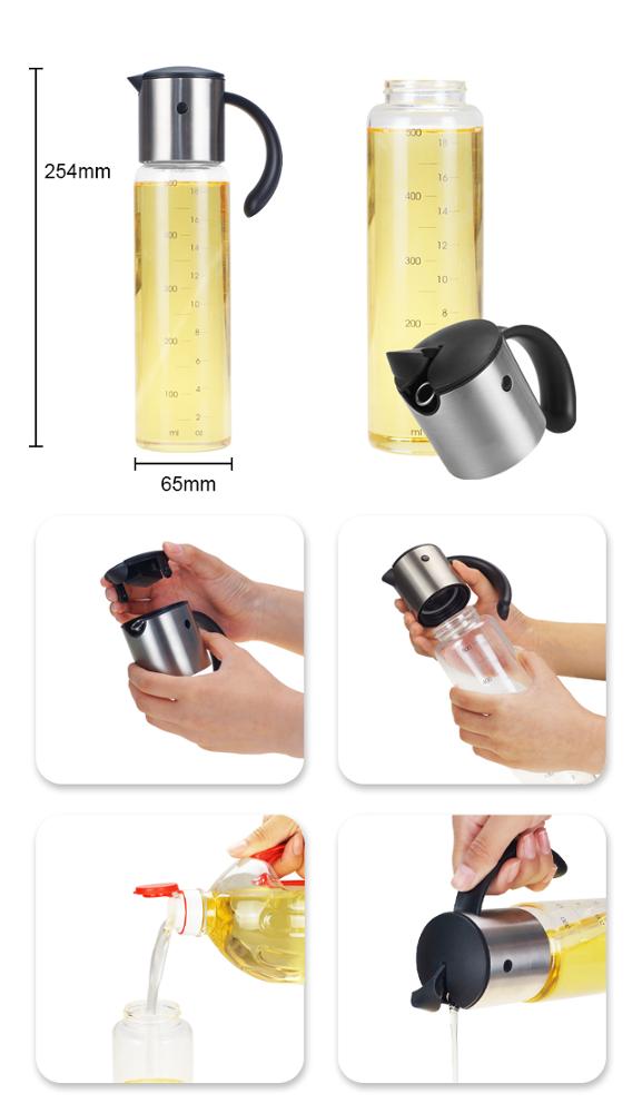 Gravity lid-spout Automatic Olive Oil and Vinegar Dispenser with oil Glass Bottle