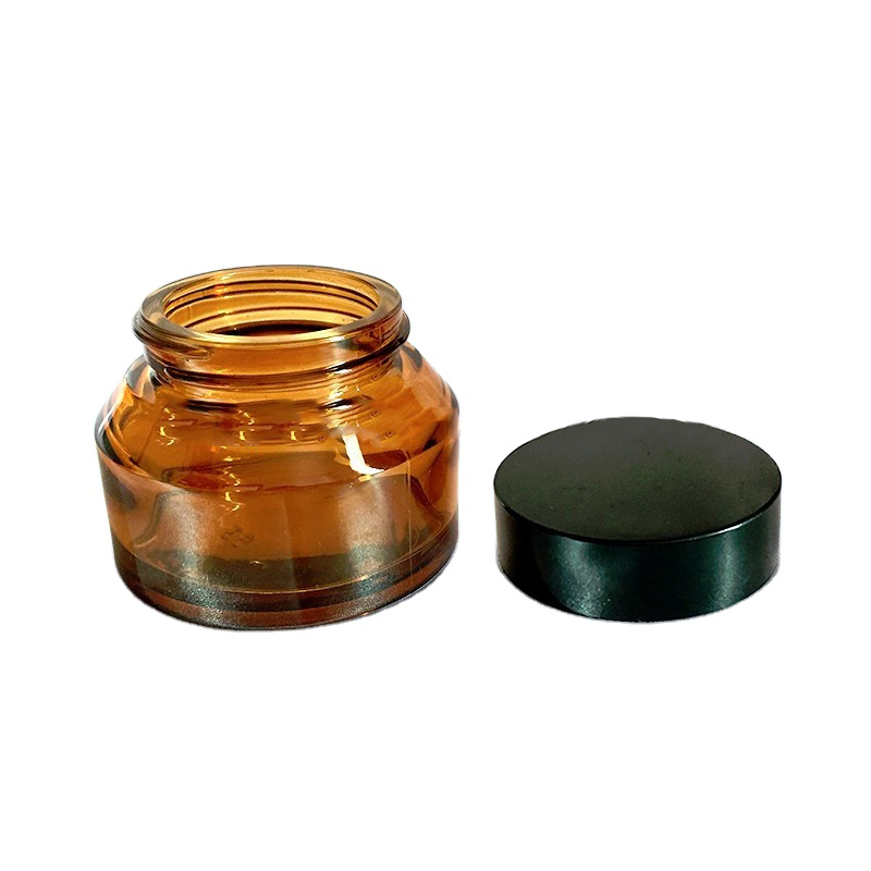 Great demand 5ml cosmetic jar cosmetic container amber jar glass 50g black lid