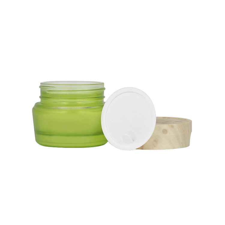 Green 30g glass jar for cream cosmetic