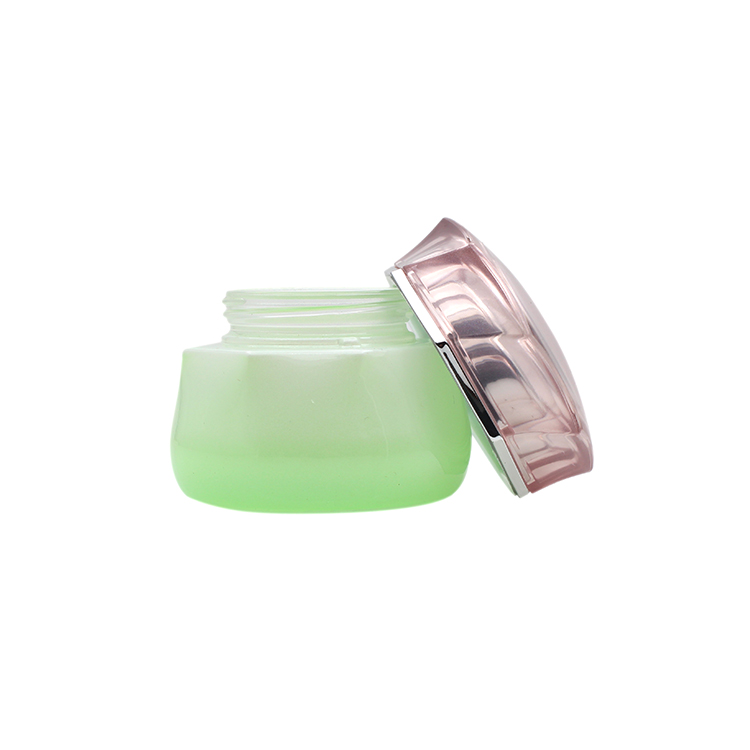 Green 50g cosmetic glass jars frosted for cosmetic cream with pink screw cap for personal care cream use