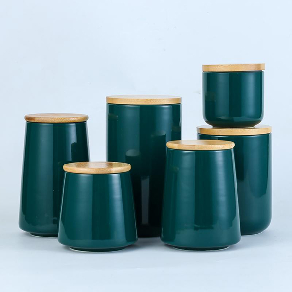 Green Ceramic Canister 6-Piece Set with Bamboo Lids