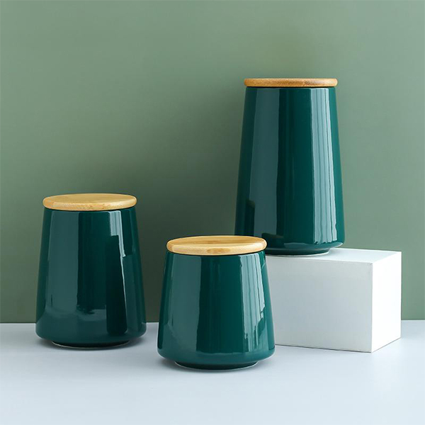 Green Ceramic Canister 6-Piece Set with Bamboo Lids