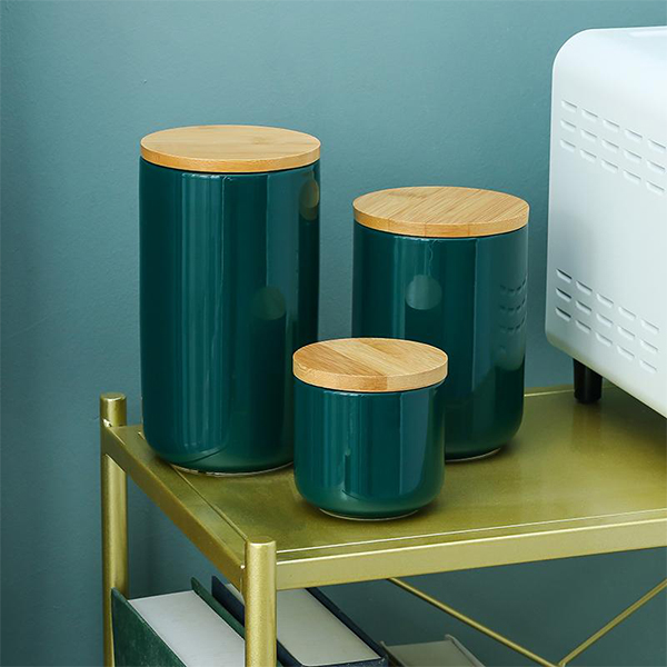 Green Ceramic Canister 6-Piece Set with Bamboo Lids