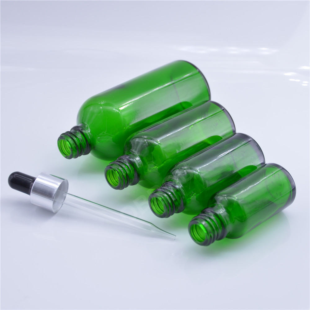 Green Dropper Glass Bottle 10ml 20ml 30ml 50ml 100ml Cosmetic Glass Bottle for Perfume Liquid Oil Bottles