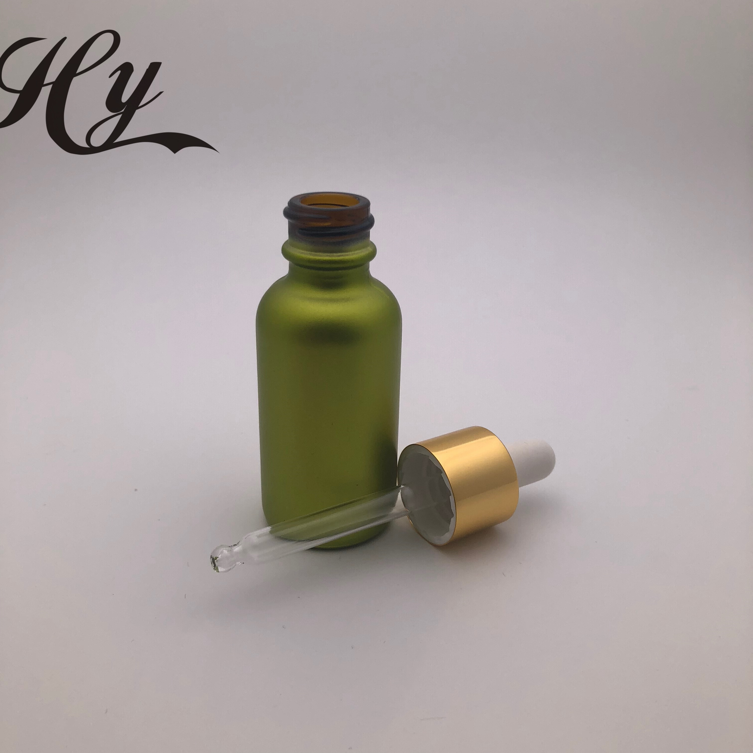 Green Wholesale Essential Oil Glass Bottle with Golden color Dropper