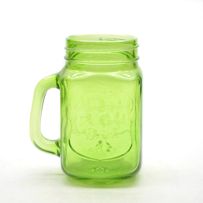 Green colored quilted mason jars 500 ml wide mouth