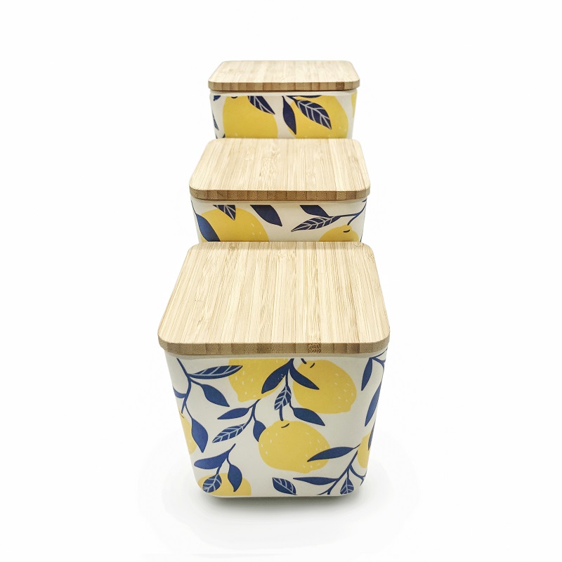 Green eco friendly colorful bamboo fiber square food storage box,bamboo fiber canister