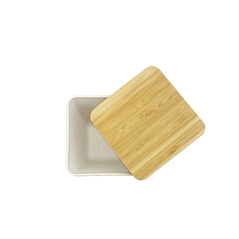 Green eco friendly colorful bamboo fiber square food storage box,bamboo fiber canister