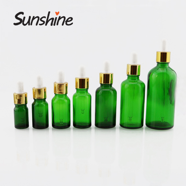 Green flacon e liquide glass bottles 30ml with child proof dropper