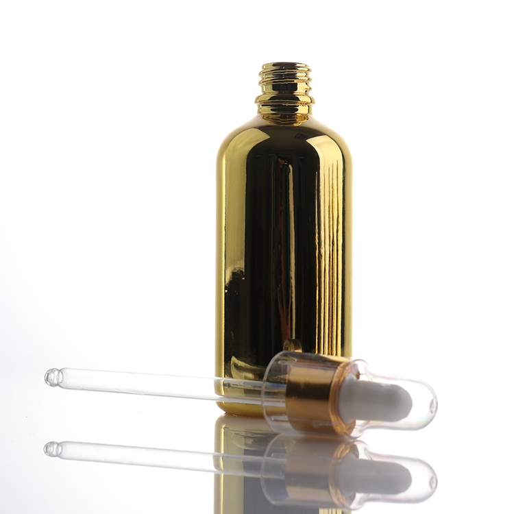 Grossiste flacon 5ml 10ml 15ml 30ml 50ml 100ml gold color dropper glass bottle with aluminium cap for essencial oil