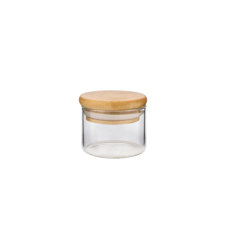 Guangdong 30 50 80 100 ml cylindrical empty container big spice kitchen borosilicate glass jar set with bamboo lid