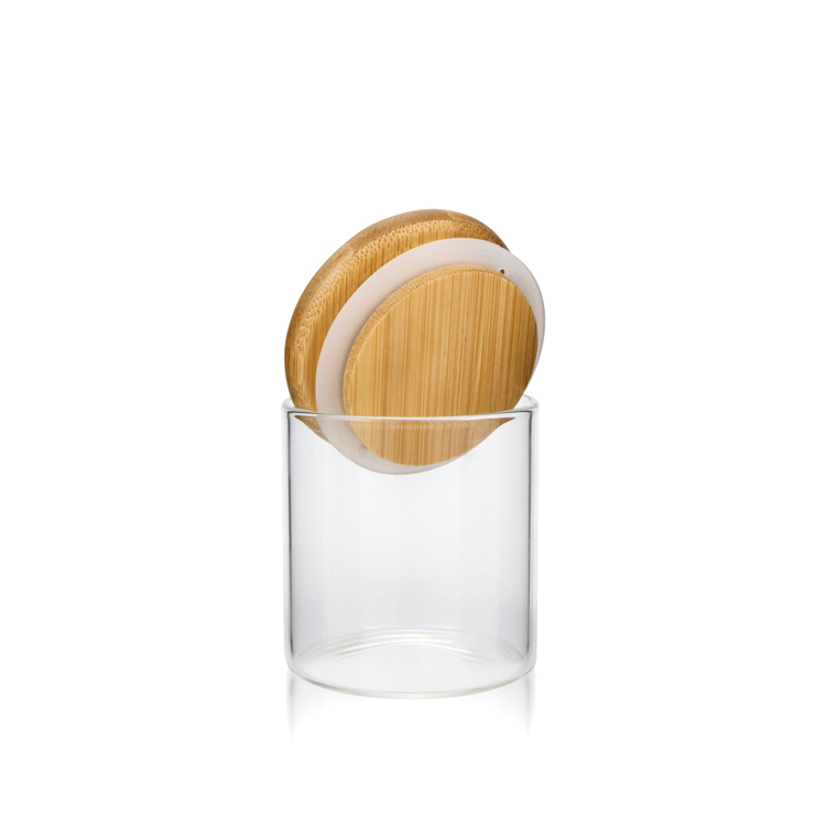 Guangzhou 200ml 250ml 300ml 350ml clear container round borosilicate sealed bamboo lid glass jar for spices with logo