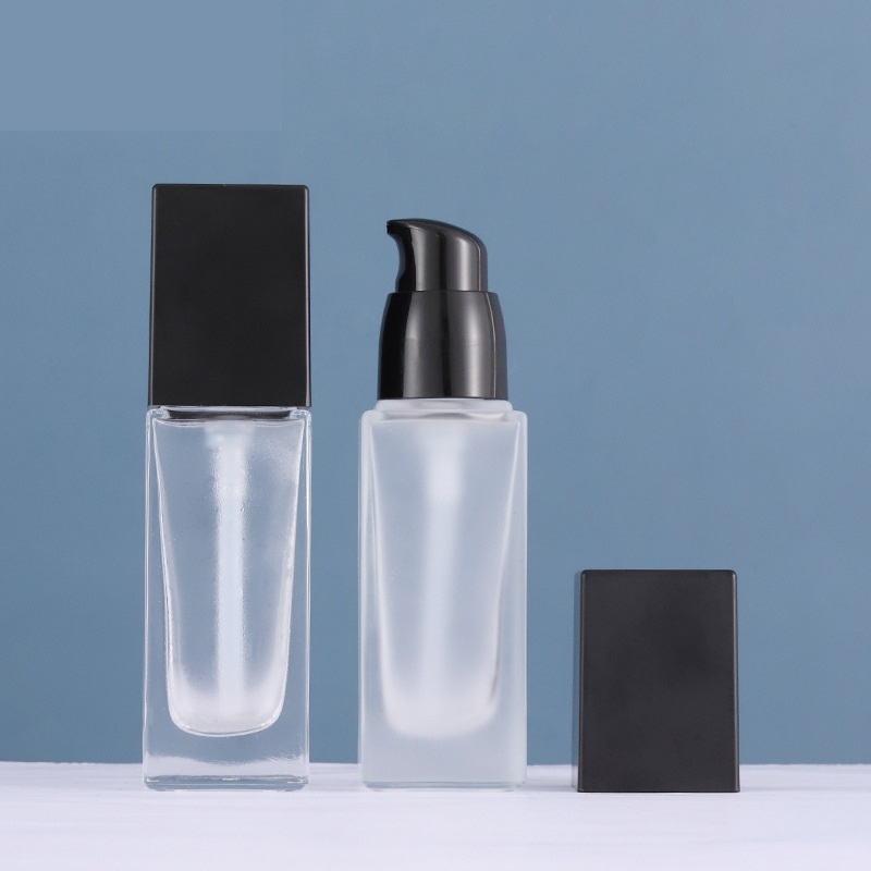 Guangzhou Ningbo 30ml frosted matte foundation glass cosmetic bottle and jar for cosmetic packaging