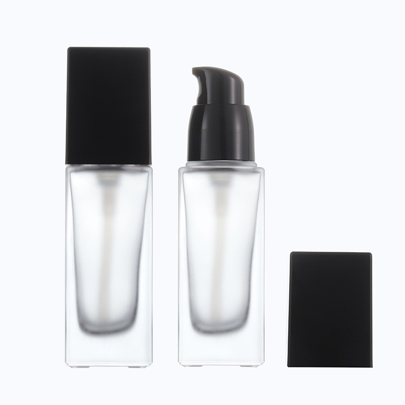 Guangzhou Ningbo 30ml frosted matte foundation glass cosmetic bottle and jar for cosmetic packaging