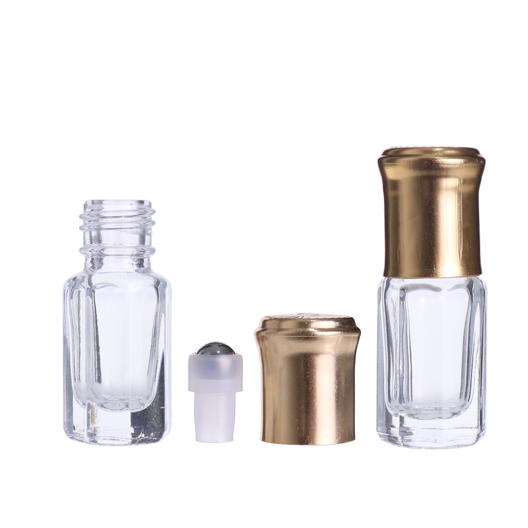 Guangzhou Wholesaler 3ml fancy octagon attar Glass Perfume Tester bottles for oud oil with golden aluminum cap