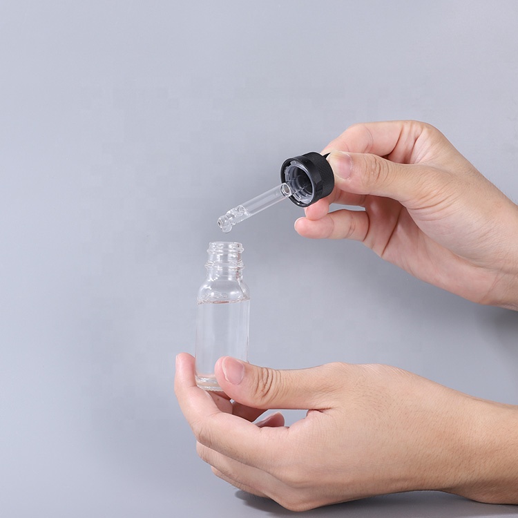 Guangzhou factory 1 oz 30ml clear empty boston round glass bottle with dropper for CBD oil
