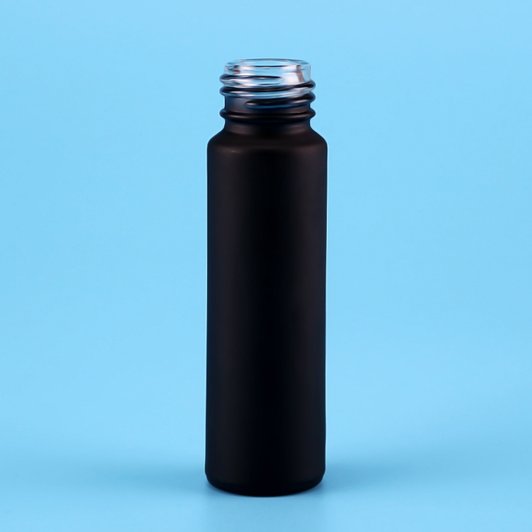 Guangzhou factory high quality easy for carrying frosted black colored 10ml glass essential oil bottle with colorful gem stone