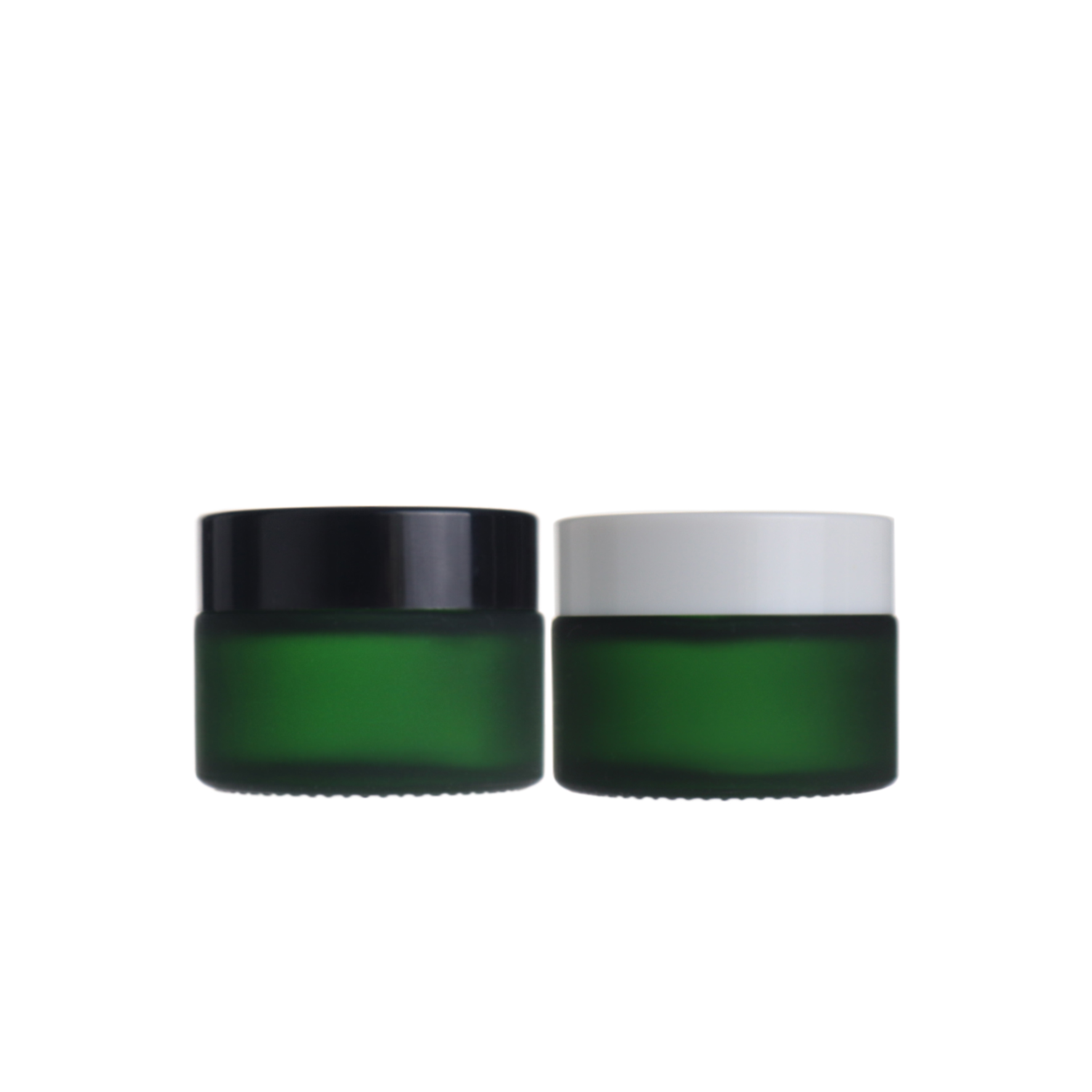 Guangzhou supplier small green frosted glass jar for cosmetic with black lid
