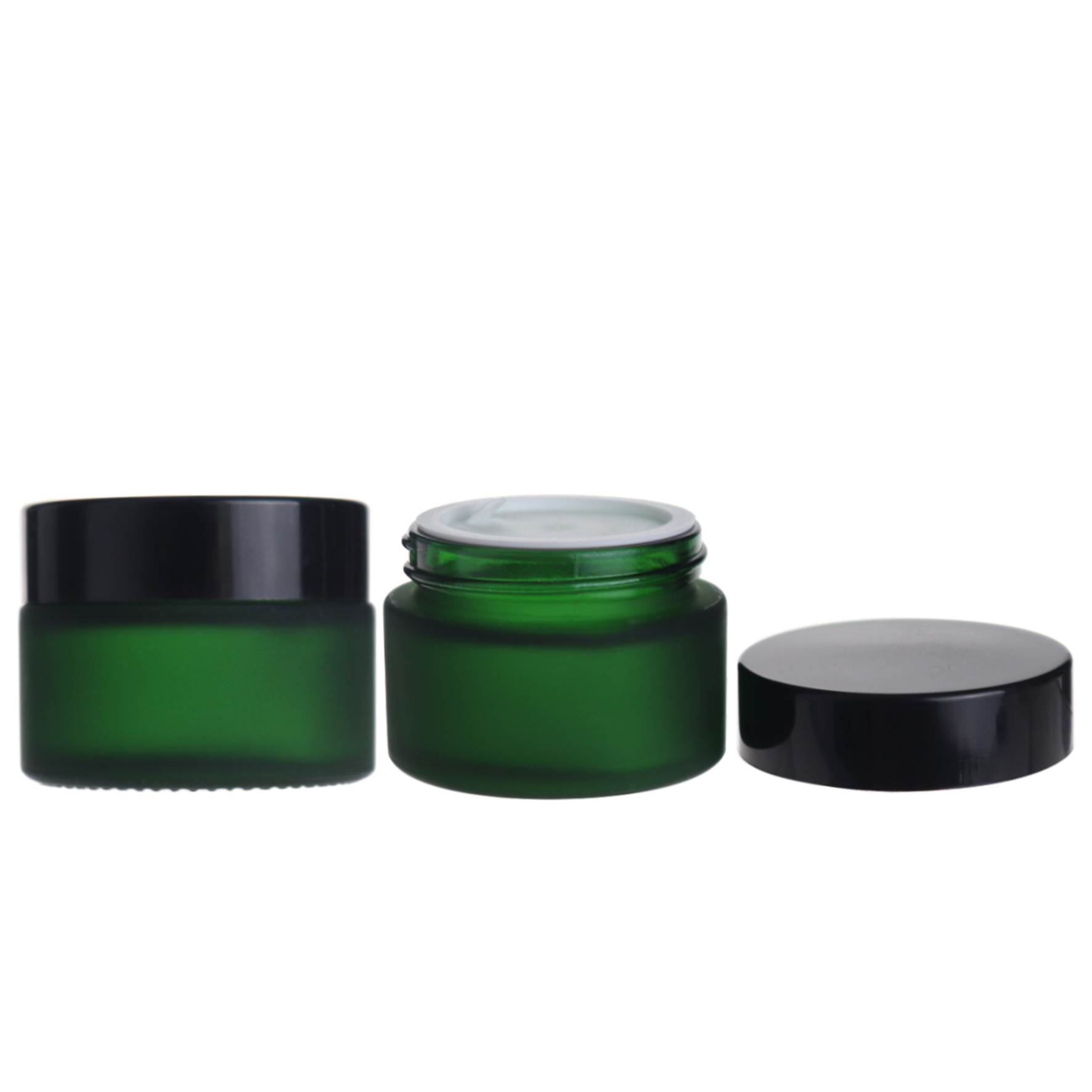 Guangzhou supplier small green frosted glass jar for cosmetic with black lid