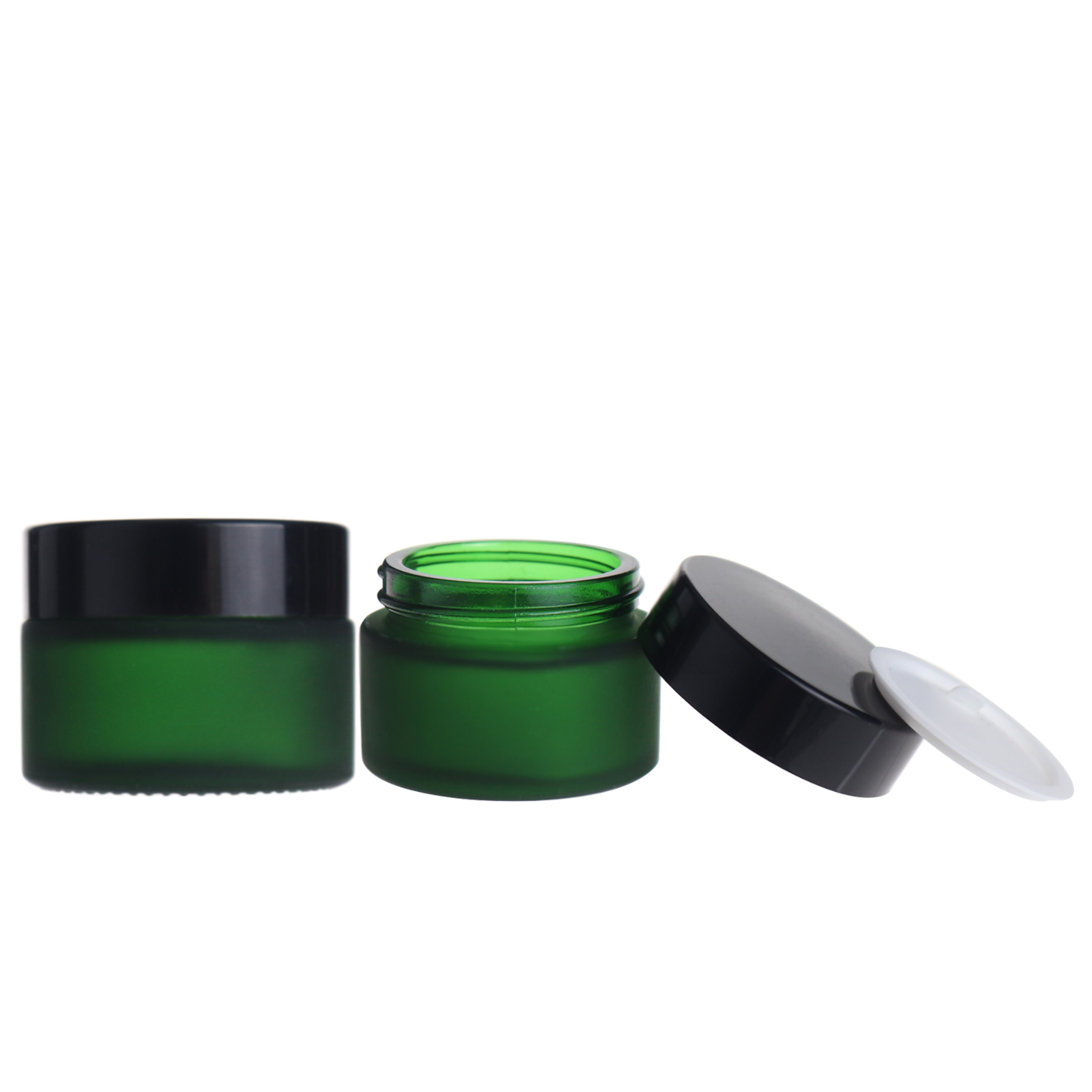 Guangzhou supplier small green frosted glass jar for cosmetic with black lid