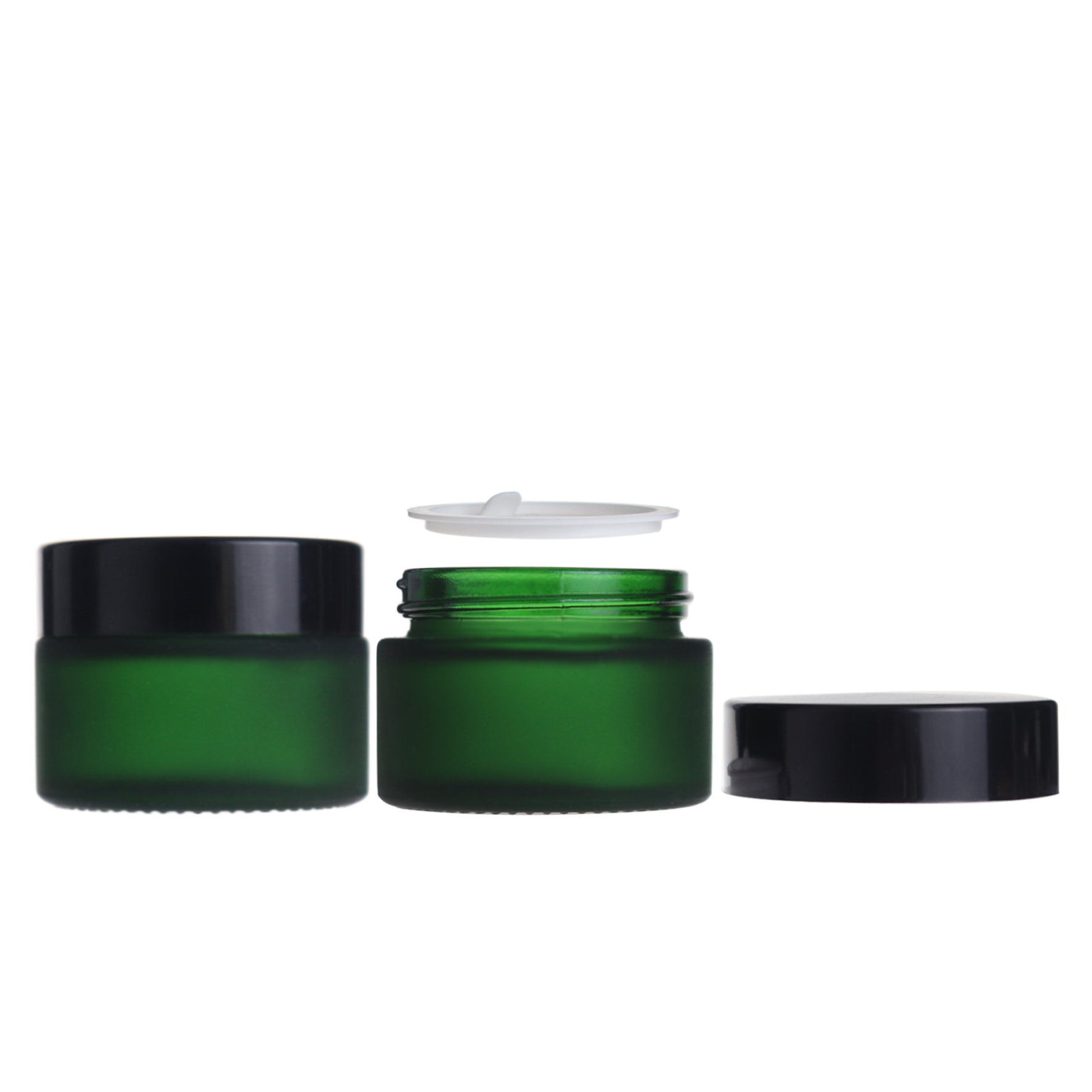Guangzhou supplier small green frosted glass jar for cosmetic with black lid