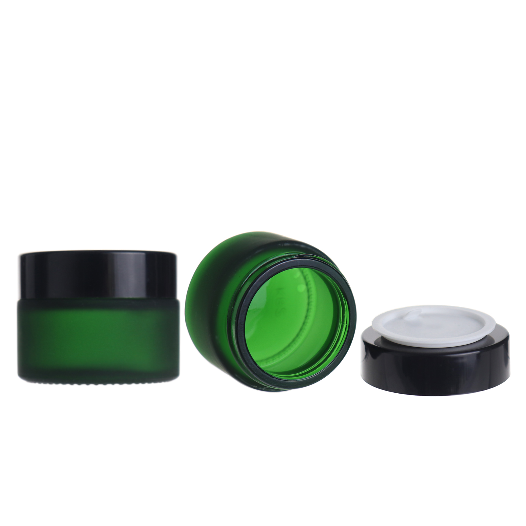 Guangzhou supplier small green frosted glass jar for cosmetic with black lid