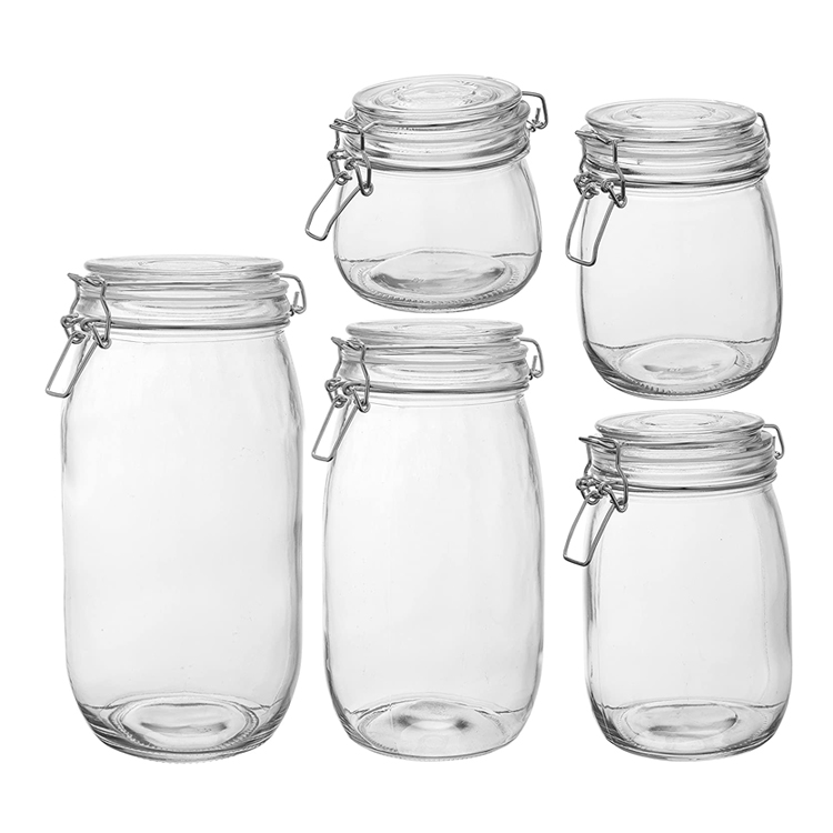 Guaranteed quality set of 5pcs round glass storage jar with clip glass lid