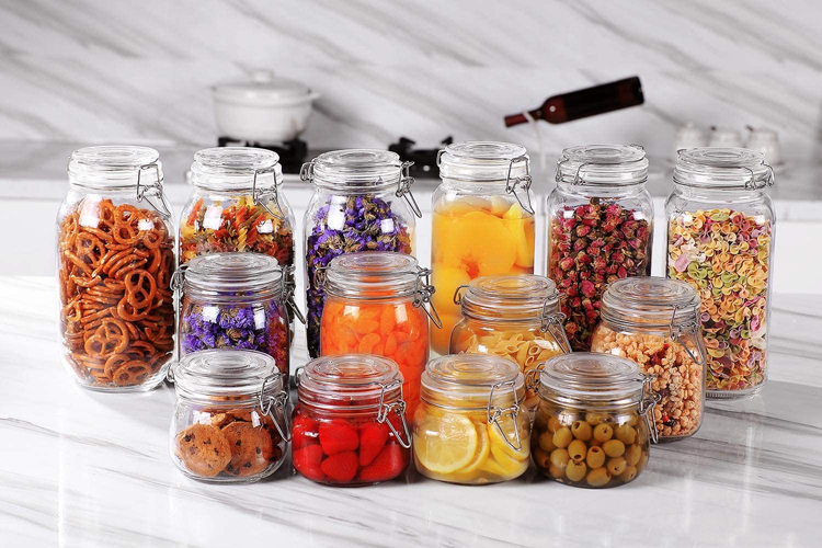 Guaranteed quality set of 5pcs round glass storage jar with clip glass lid