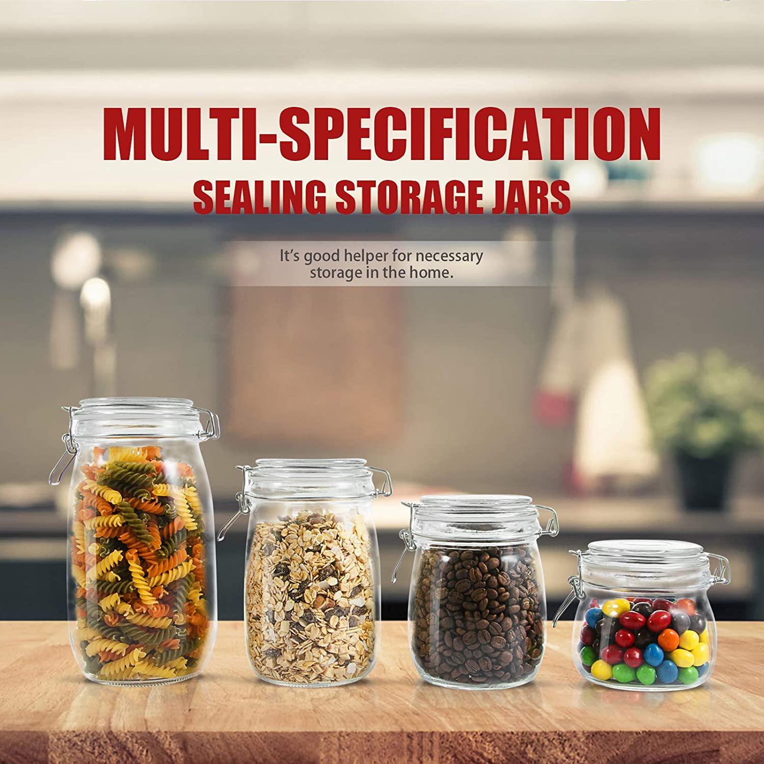 Guaranteed quality set of 5pcs round glass storage jar with clip glass lid