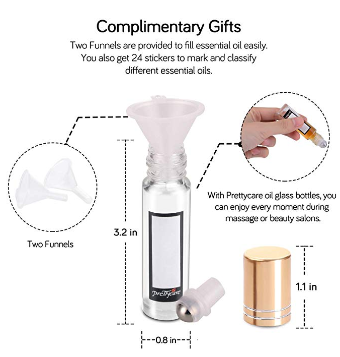 H&Z Wholesale Essential Oil Roller Bottles 10ml (Clear Glass Bottle with Gold Cap) Roller Balls for Oils, Roller on Bottles