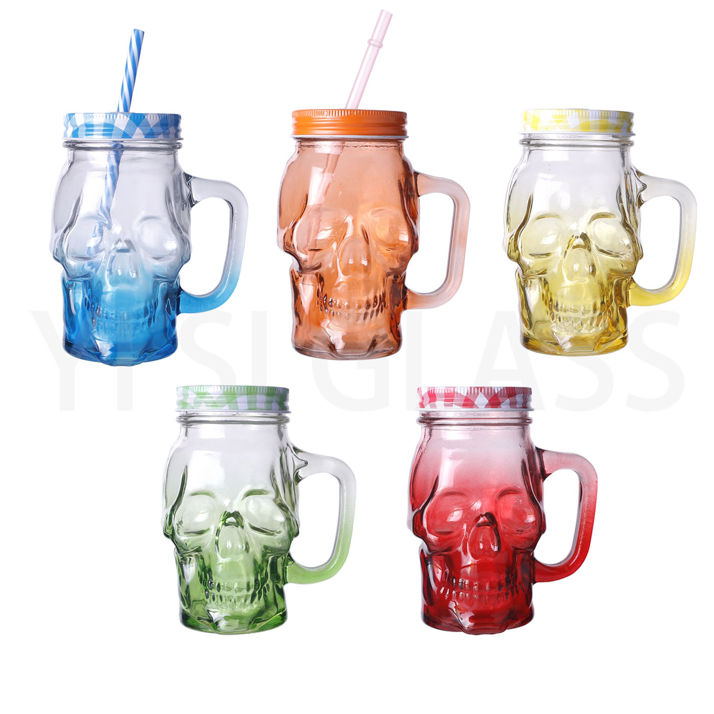 HALLOWEEN COLORED  SHAPED MASON STYLE DRINKING GLASS JAR WITH STRAW