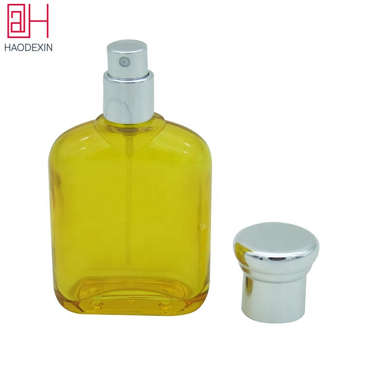 HAODEXIN luxury 50ml custom travel spray perfume glass bottle wholesale classical vintage 1.7oz yellow parfum bottles glass