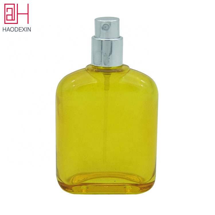 HAODEXIN luxury 50ml custom travel spray perfume glass bottle wholesale classical vintage 1.7oz yellow parfum bottles glass