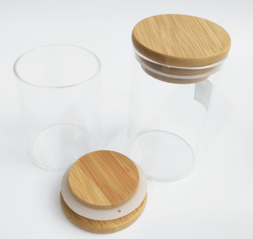 HOT 1oz 2oz 3oz 4oz 10oz transparent food spice weed glass jar bamboo wooden lid container storage jars with bamboo cork lid