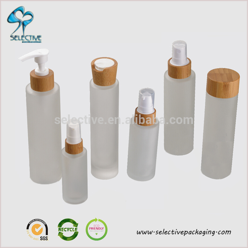 HOT 30ml/50ml/100ml/120ml/150ml frosted glass jar wooden lid in stock
