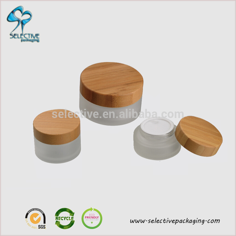HOT 30ml/50ml/100ml/120ml/150ml frosted glass jar wooden lid in stock