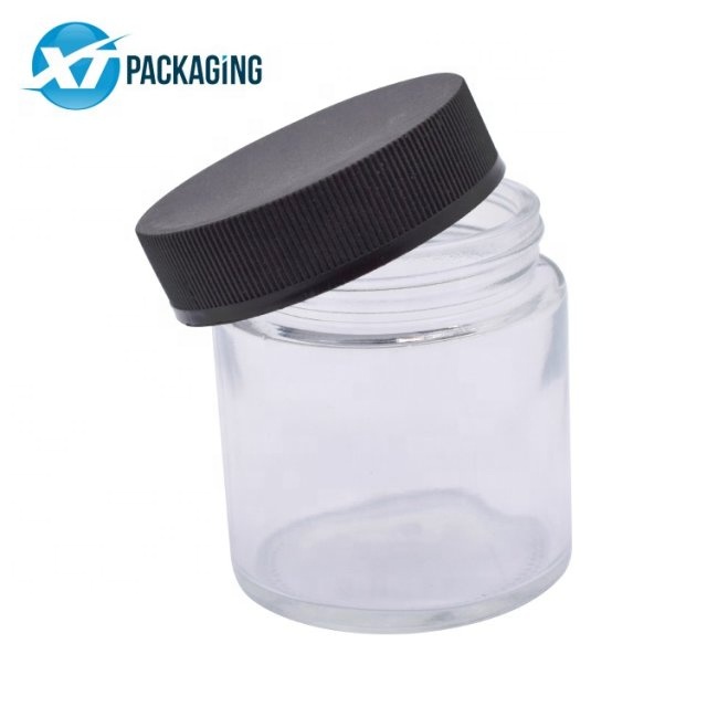 HOT 60ML 3.5 gram Glass Jar Manufacturer Jar Airtight Clear Glass Storage Round Packaging Child Proof Weed Jar