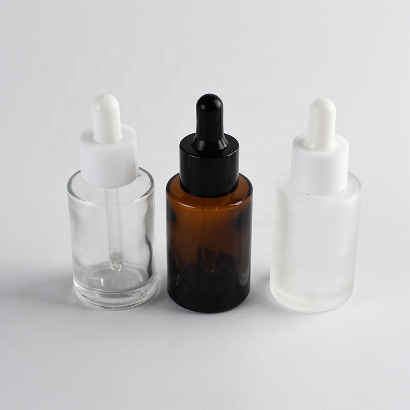 HOT Empty Flat shoulder essential oil 20ml 30ml 1OZ 50ml 60ml Clear frosted clear amber glass dropper Bottle