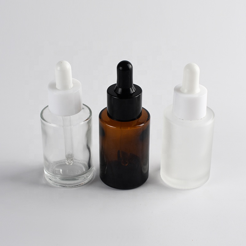 HOT Empty Flat shoulder essential oil 20ml 30ml 1OZ 50ml 60ml Clear frosted clear amber glass dropper Bottle