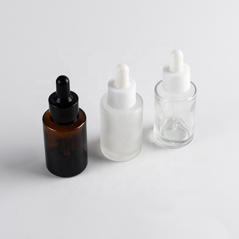 HOT Empty Flat shoulder essential oil 20ml 30ml 1OZ 50ml 60ml Clear frosted clear amber glass dropper Bottle