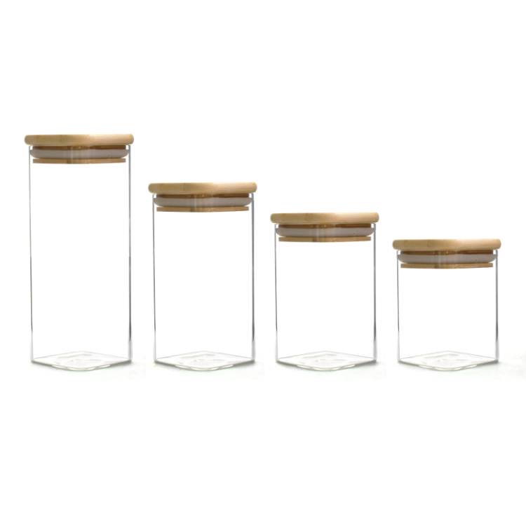 HOT OEM Suppliers Heat Resistant glass candle jars Borosilicate airtight Glass canister jar with Bamboo Lid