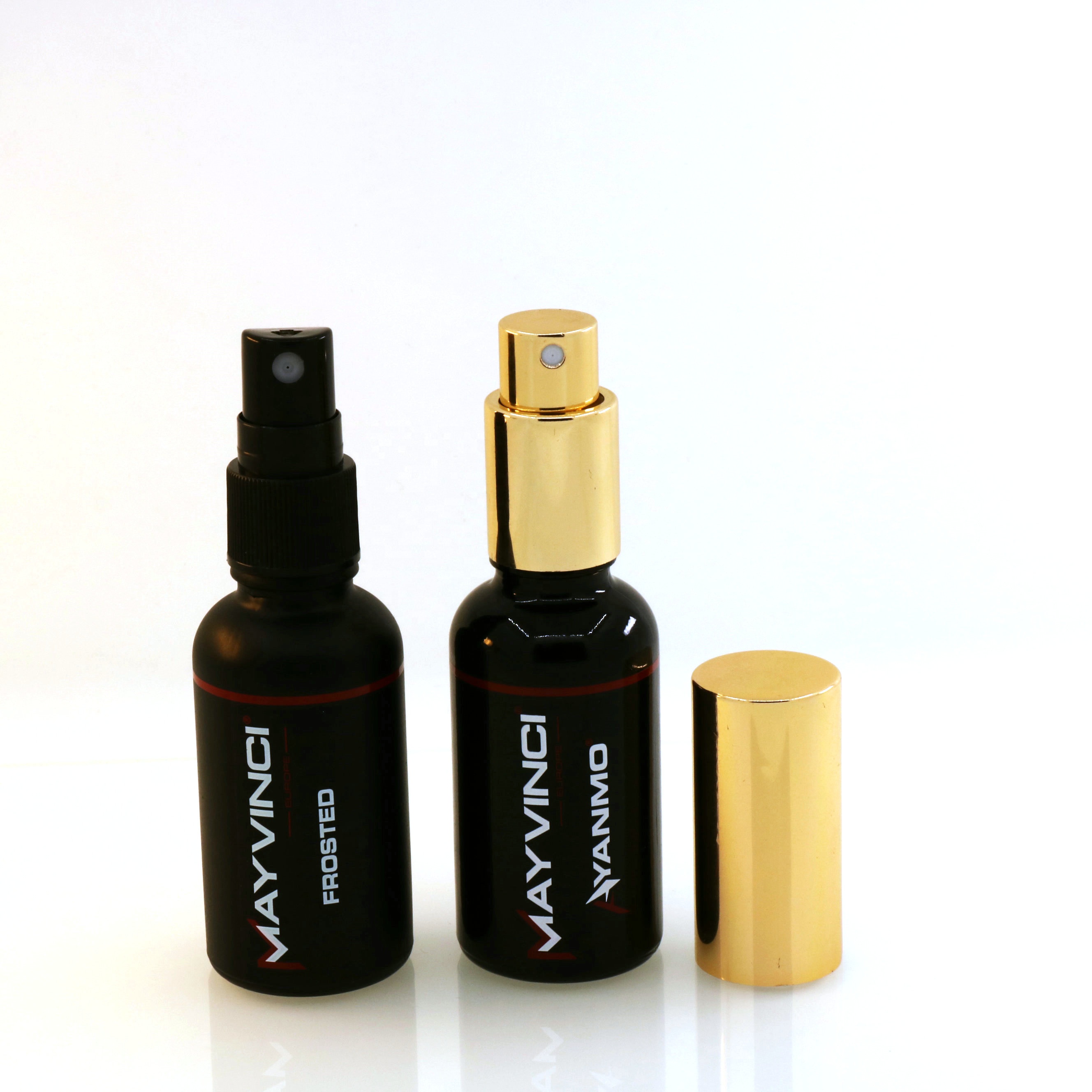 HOT SALE matte black glass essential oil 30ml 50ml mist spray bottles frosted black glass bottle with aluminum sprayer cap
