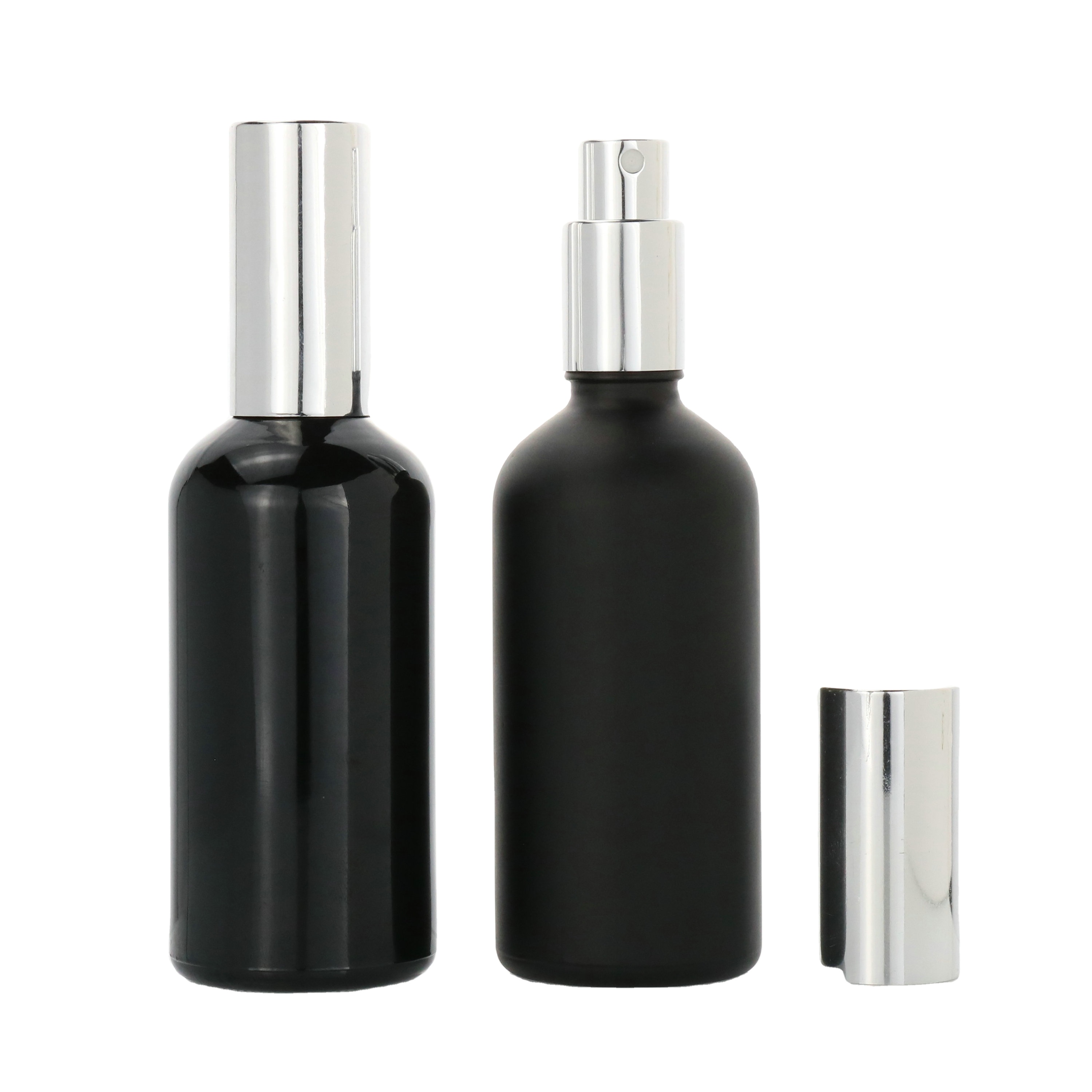 HOT SALE matte black glass essential oil 30ml 50ml mist spray bottles frosted black glass bottle with aluminum sprayer cap