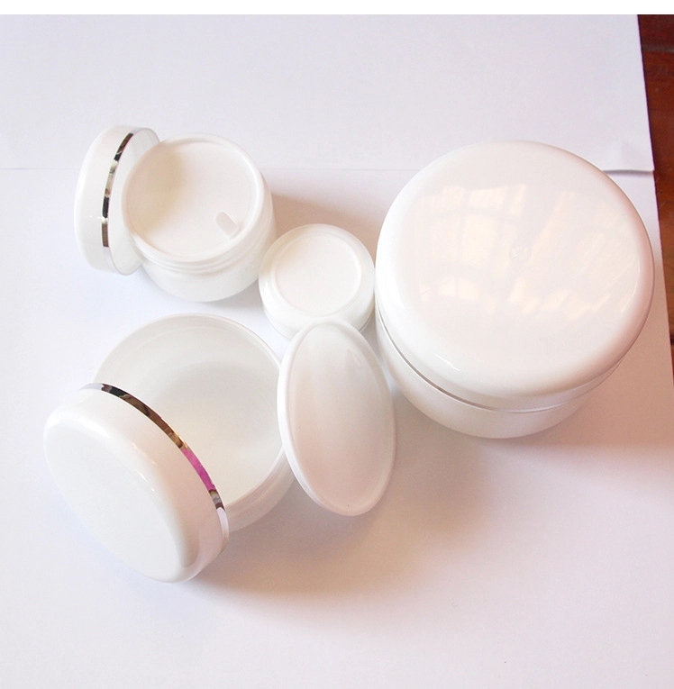 HOT SALES cosmetic container 50ml white pp plastic cream jar with silver edge